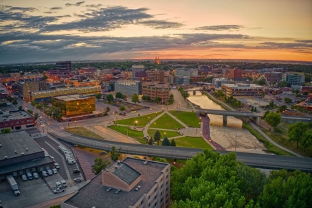 Aerial View of Sioux Falls, South Dakota at Sunset